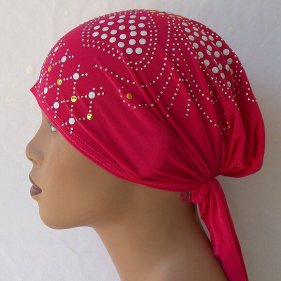 Pink Pre-Tied Stud Fashion Cap Slip On Bonnet Hijab Undercap #5 - Picture 1 of 3